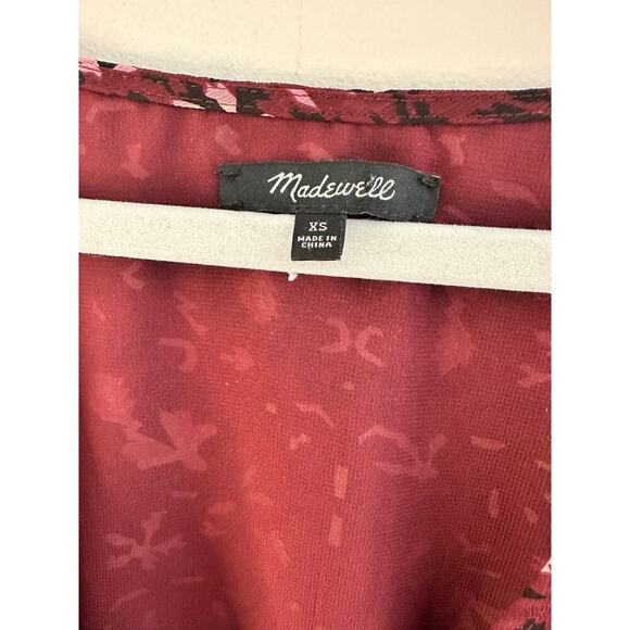 Madewell Georgette Flutter-Sleeve Peplum Paisley Dark Purple Faux Wrap Blouse XS - Picture 6 of 7